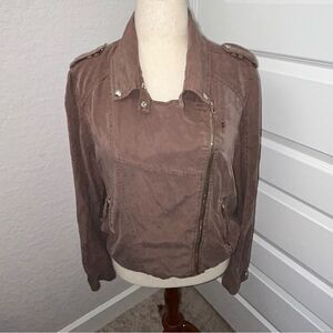 BLANK NYC Zipper Snap Button Front Long Sleeve Moto Coat Jacket